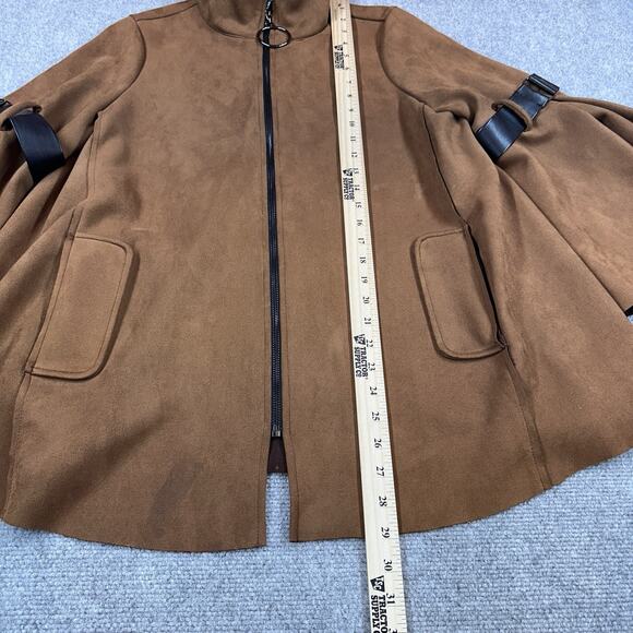 Joseph Ribkoff Swing Jacket Women 6 Brown Vegan Suede Bell Sleeves Full Zip - Picture 4 of 9